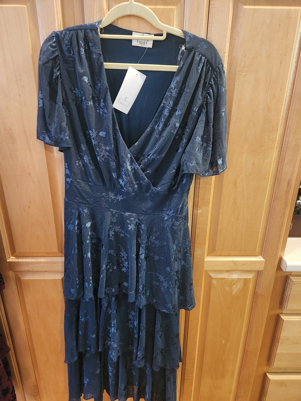 Ever New Navy Floral Wrap Tiered Midi Dress - Elegant V-Neck